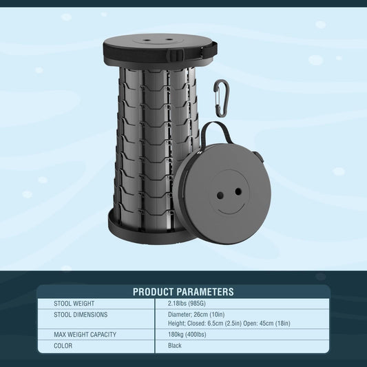 Upgraded Collapsible Stools (2-Pack) – 620lb Portable Folding Telescopic Seat with Adjustable Height + Dual Carry Bags & Clips
