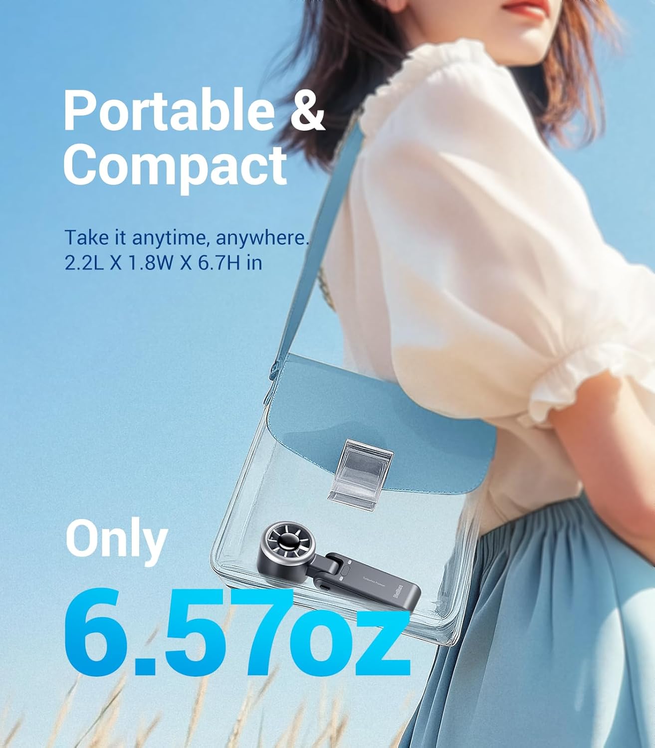 Portable Handheld Turbo Fan – 5-Speed Battery Operated Personal Fan with 20-Hour Runtime