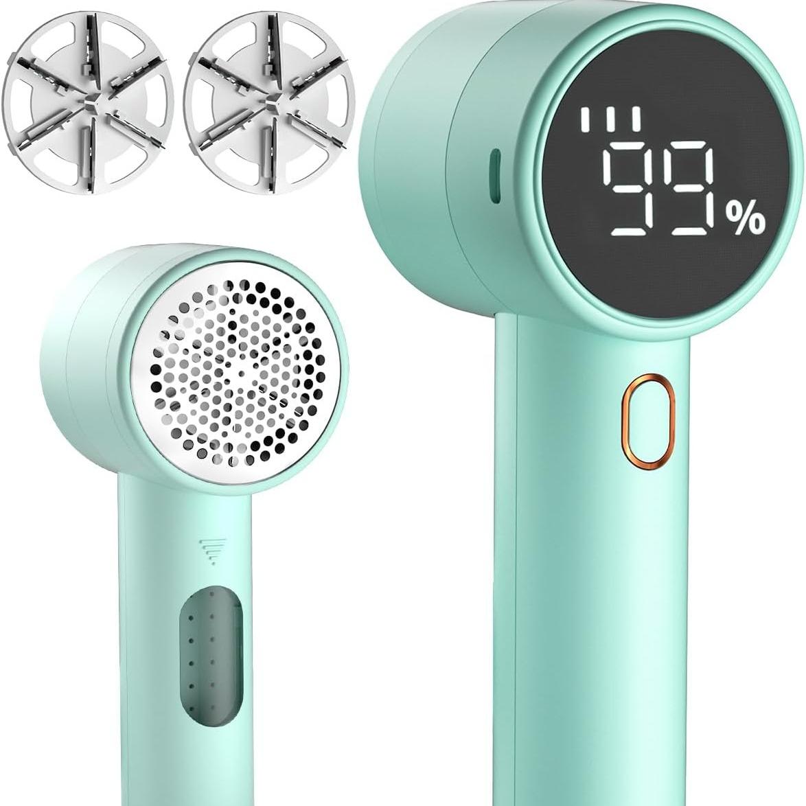 Rechargeable Fabric Shaver & Lint Remover – 3-Speed Electric Sweater Defuzzer with LED Display & 6-Leaf Blades for Clothes, Furniture & Blankets