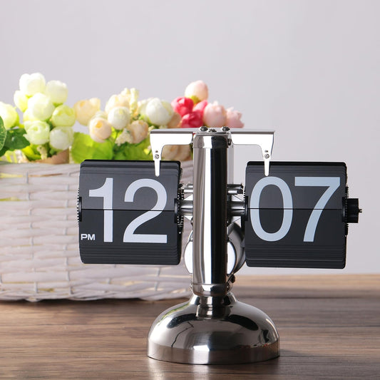 Retro Flip Clock – Battery-Powered Gear-Driven Desk Clock for Home & Office Decor