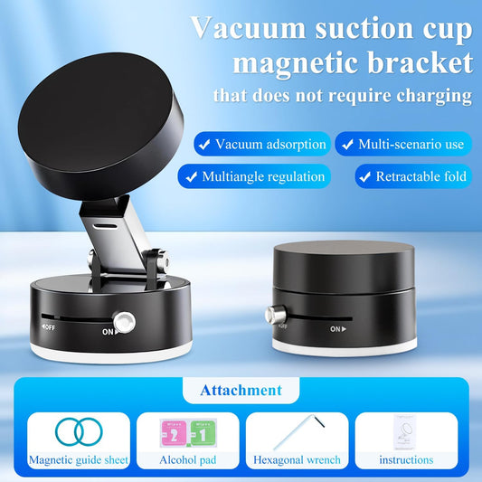 2025 Vacuum Magnetic Suction Phone Holder – Foldable, Double-Sided Adjustable Phone Mount for All Devices