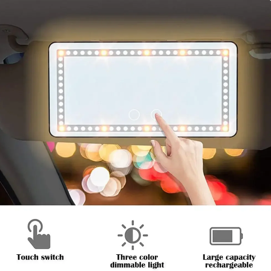 LED Vanity Mirror for Car – USB Rechargeable Sun Visor Makeup Mirror with Adjustable Brightness