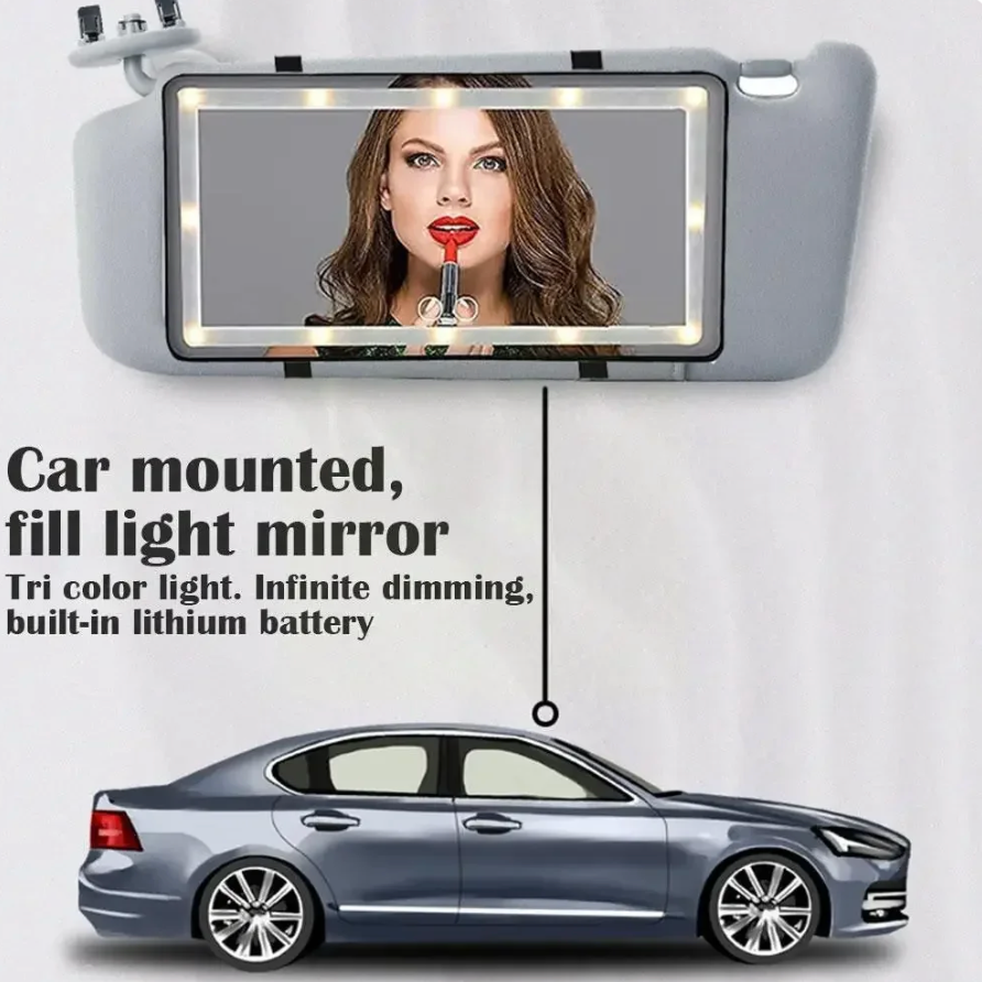 LED Vanity Mirror for Car – USB Rechargeable Sun Visor Makeup Mirror with Adjustable Brightness