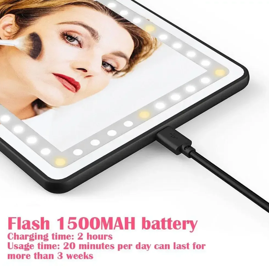 LED Vanity Mirror for Car – USB Rechargeable Sun Visor Makeup Mirror with Adjustable Brightness