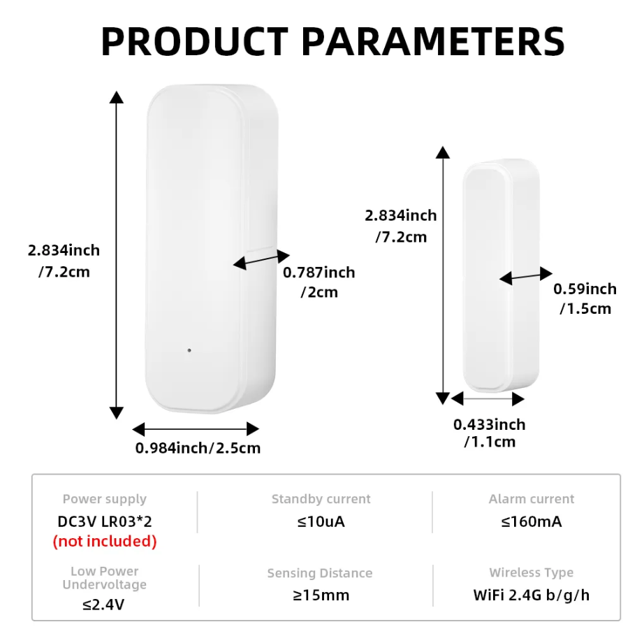 WiFi Door Sensor Alerter – Smart Wireless Open/Close Detector with App Alerts for Home Security & Monitoring