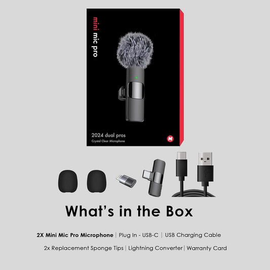 Wireless Lavalier Microphone for iPhone, iPad & Android – 2-Pack Omnidirectional Mics with USB-C & Lightning Compatibility