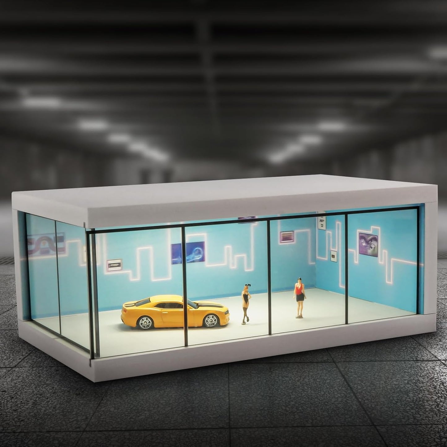 Matchbox Car Display Case with USB LED Lights – Model Car Showroom Diorama & Storage Organizer