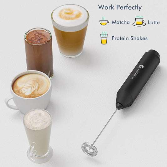 Powerful Handheld Milk Frother – Battery-Powered Drink Mixer with Stainless Steel Whisk for Coffee, Lattes & Matcha