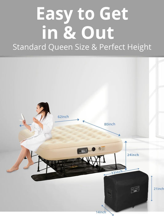 EZ Bed Self-Inflating Air Mattress with Frame & Pump – Portable Blow-Up Guest Bed with Rolling Case