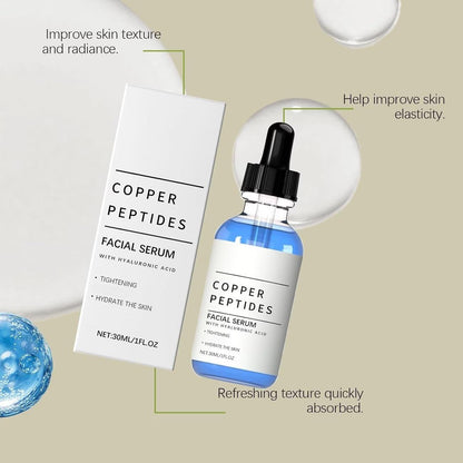 copper peptide facial serum bottle
hydrating copper peptide serum skincare
anti aging copper peptide serum texture
face serum for smooth glowing skin
peptide serum skincare product