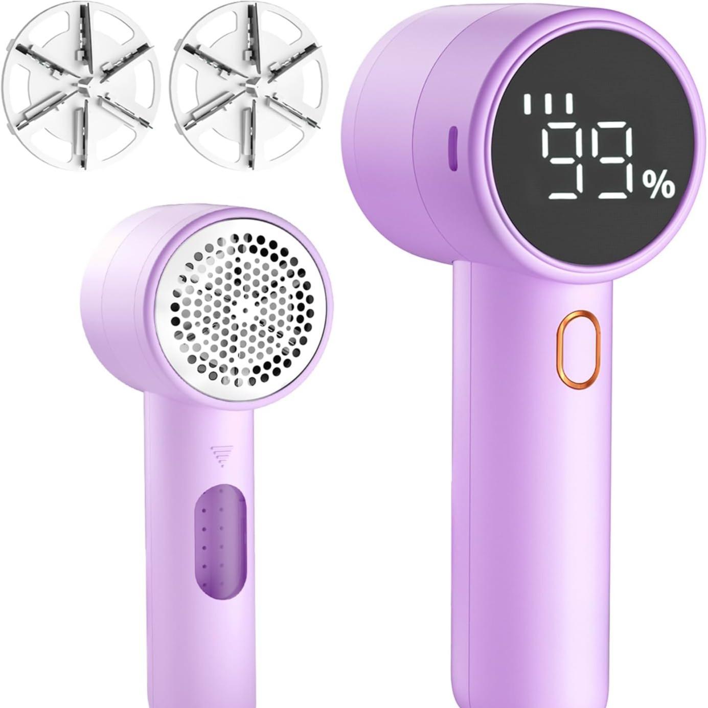 Rechargeable Fabric Shaver & Lint Remover – 3-Speed Electric Sweater Defuzzer with LED Display & 6-Leaf Blades for Clothes, Furniture & Blankets