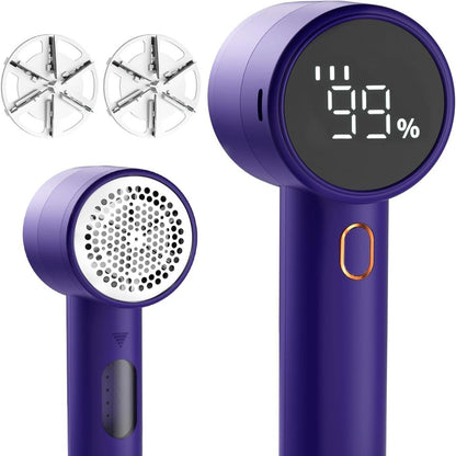 Rechargeable Fabric Shaver & Lint Remover – 3-Speed Electric Sweater Defuzzer with LED Display & 6-Leaf Blades for Clothes, Furniture & Blankets