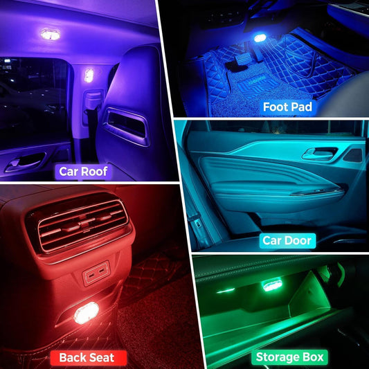 4-Pack Wireless Car LED Interior Lights – USB Rechargeable RGB Ambient Light Kit for Cars, Trucks & SUVs