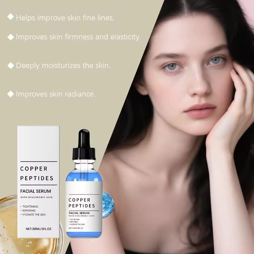 copper peptide facial serum bottle
hydrating copper peptide serum skincare
anti aging copper peptide serum texture
face serum for smooth glowing skin
peptide serum skincare product