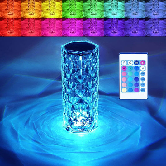 Crystal RGB Table Lamp – Touch & Remote-Control LED Rose Diamond Night Light for Bedroom & Living Room Decor