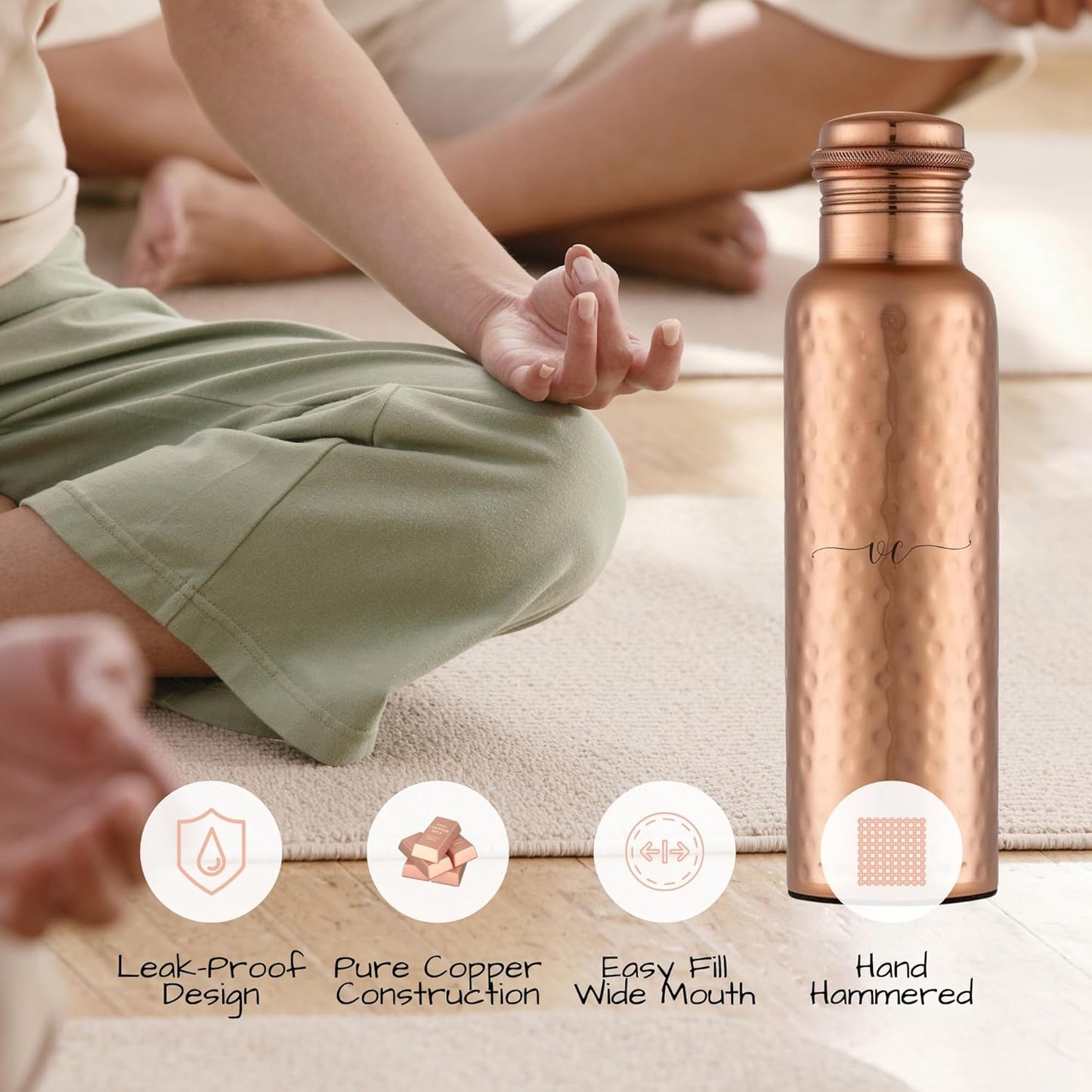 32 oz Pure Copper Water Bottle – Handcrafted, BPA-Free, Leakproof Metal Bottle for Sports & Travel
