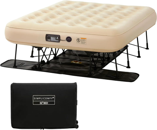 EZ Bed Self-Inflating Air Mattress with Frame & Pump – Portable Blow-Up Guest Bed with Rolling Case