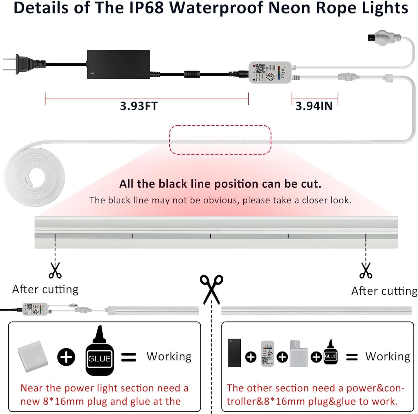 16.4FT RGB Neon Rope Lights – App + IR Remote Controlled LED Strip with Music Sync for Indoor & Outdoor Use