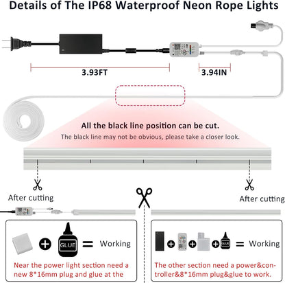 16.4FT RGB Neon Rope Lights – App + IR Remote Controlled LED Strip with Music Sync for Indoor & Outdoor Use
