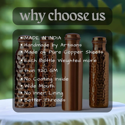 32 oz Pure Copper Water Bottle – Handcrafted, BPA-Free, Leakproof Metal Bottle for Sports & Travel