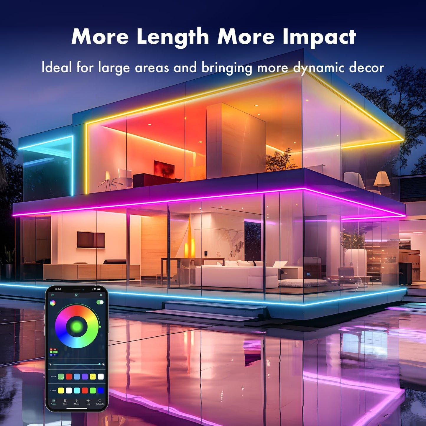 16.4FT RGB Neon Rope Lights – App + IR Remote Controlled LED Strip with Music Sync for Indoor & Outdoor Use
