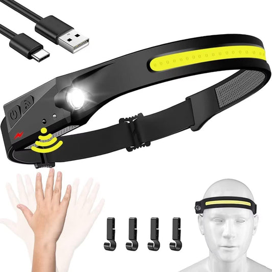 Rechargeable Motion Sensor Headlamp – Hands-Free LED Head Light with Adjustable Strap for Camping, Running & Work