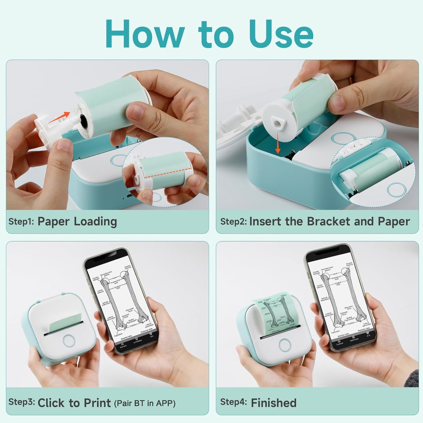 T02 Mini Bluetooth Thermal Printer – Portable Inkless Sticker & Photo Printer for Students, Journaling & Mobile Devices
