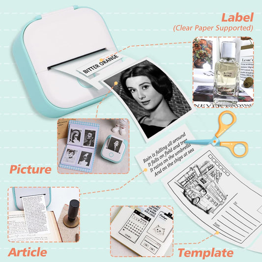 T02 Mini Bluetooth Thermal Printer – Portable Inkless Sticker & Photo Printer for Students, Journaling & Mobile Devices