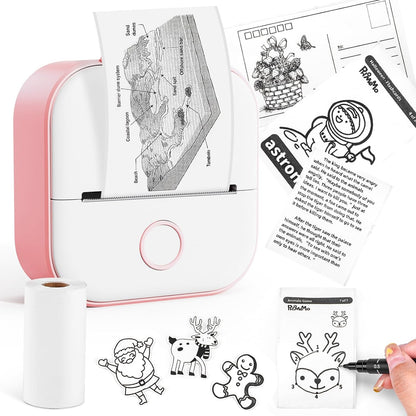 T02 Mini Bluetooth Thermal Printer – Portable Inkless Sticker & Photo Printer for Students, Journaling & Mobile Devices