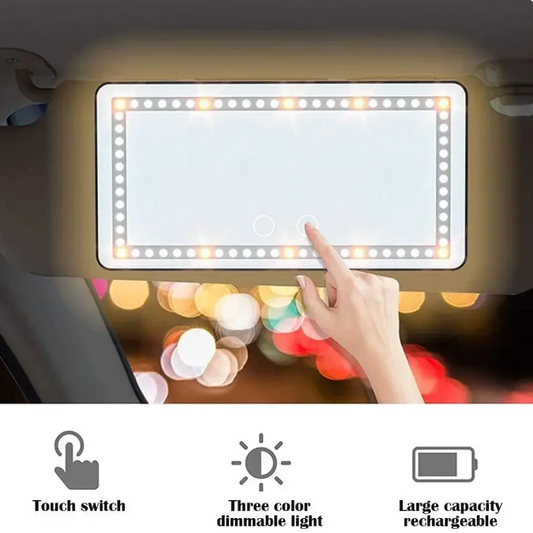 LED Vanity Mirror for Car – USB Rechargeable Sun Visor Makeup Mirror with Adjustable Brightness