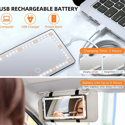 LED Vanity Mirror for Car – USB Rechargeable Sun Visor Makeup Mirror with Adjustable Brightness