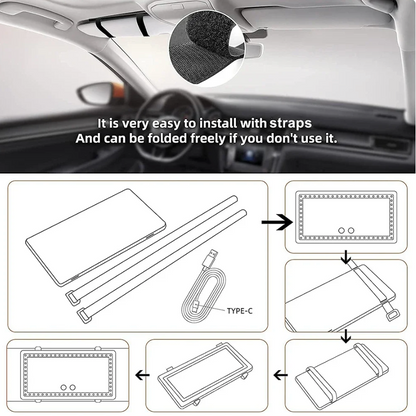 LED Vanity Mirror for Car – USB Rechargeable Sun Visor Makeup Mirror with Adjustable Brightness