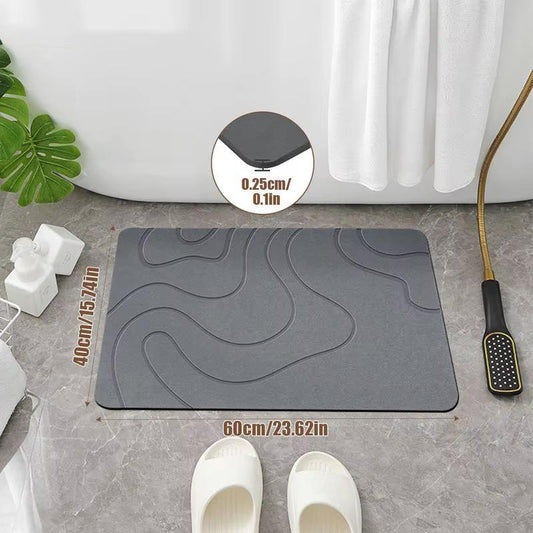 Diatomaceous Earth Stone Bath Mat – Quick-Drying Non-Slip Shower Mat for Bathroom Floor (24" x 16", Grey)