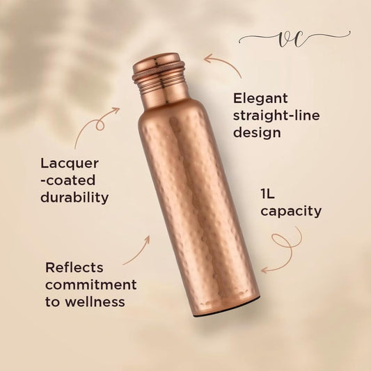 32 oz Pure Copper Water Bottle – Handcrafted, BPA-Free, Leakproof Metal Bottle for Sports & Travel