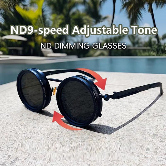 Adjustable Dimming Polarized Round Sunglasses – ND9 Smart Sun Glasses for Outdoor & Driving