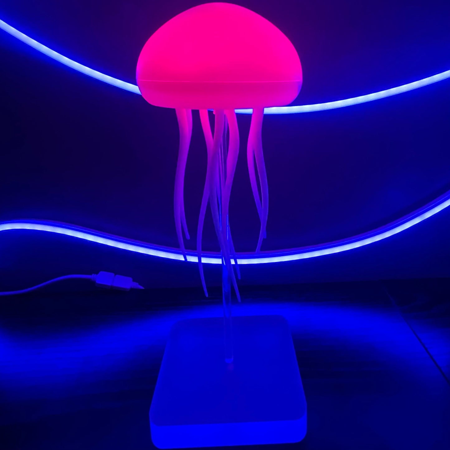 RGB Jellyfish LED Lamp – Rechargeable Touch-Sensor Light with Hanging & Base Display for Bedrooms & Living Rooms