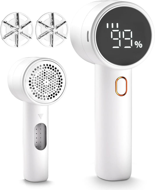 Rechargeable Fabric Shaver & Lint Remover – 3-Speed Electric Sweater Defuzzer with LED Display & 6-Leaf Blades for Clothes, Furniture & Blankets