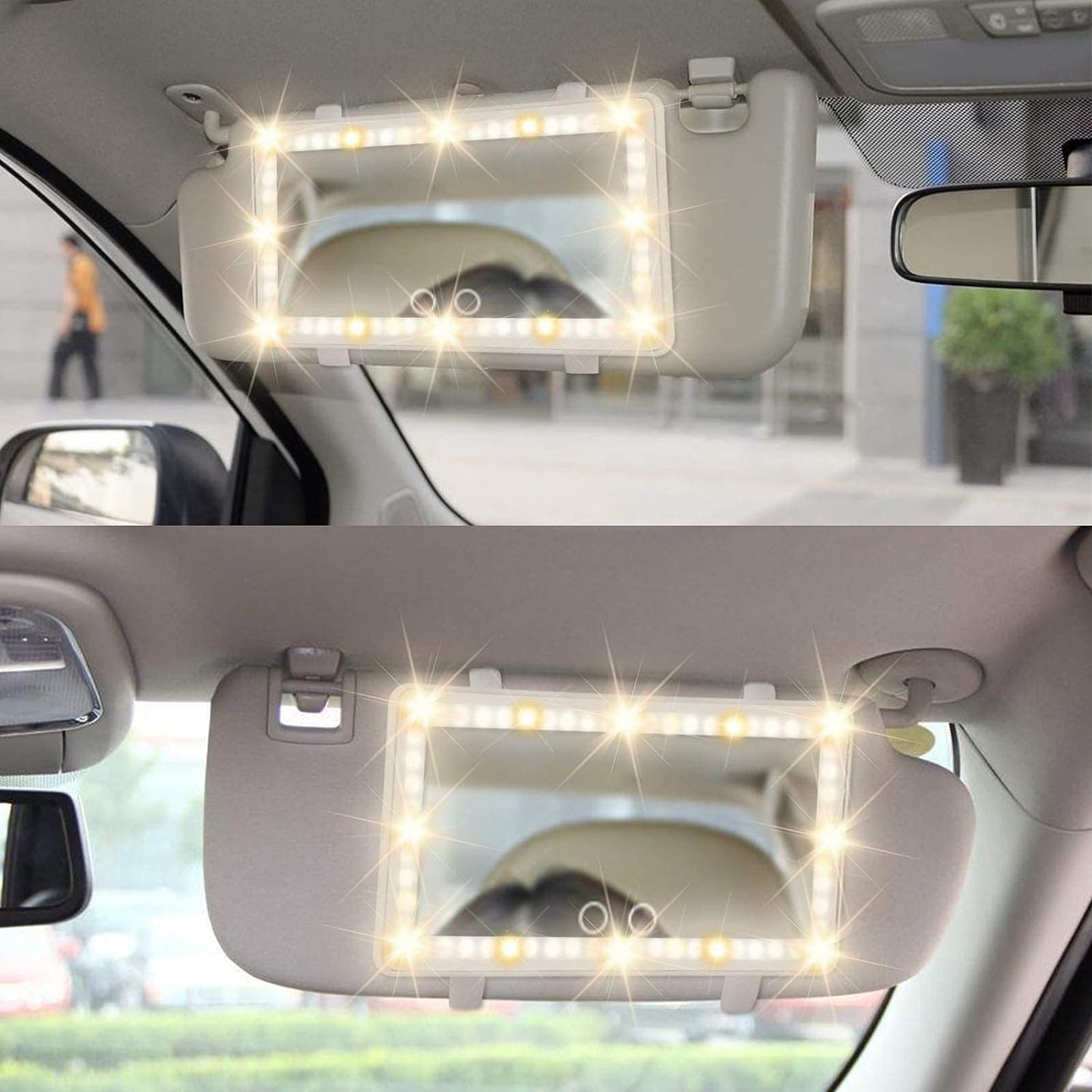 LED Vanity Mirror for Car – USB Rechargeable Sun Visor Makeup Mirror with Adjustable Brightness