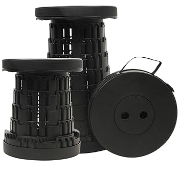 Upgraded Collapsible Stools (2-Pack) – 620lb Portable Folding Telescopic Seat with Adjustable Height + Dual Carry Bags & Clips
