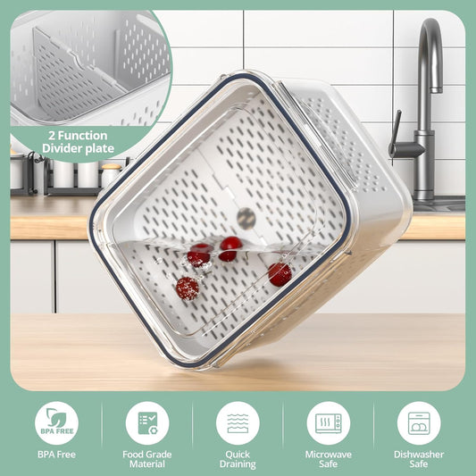 8-Pack Fruit Storage Containers for Fridge – Airtight Produce Savers with Removable Colander & Divider Plate, BPA-Free, Dishwasher Safe