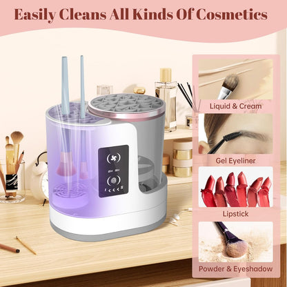 3-in-1 Electric Makeup Brush Cleaner with Dryer & Holder – USB Rechargeable Tool for All Brush Sizes