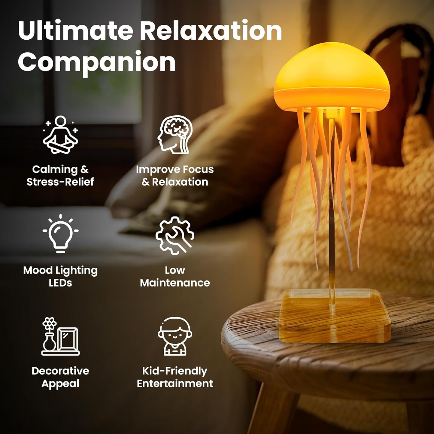 RGB Jellyfish LED Lamp – Rechargeable Touch-Sensor Light with Hanging & Base Display for Bedrooms & Living Rooms