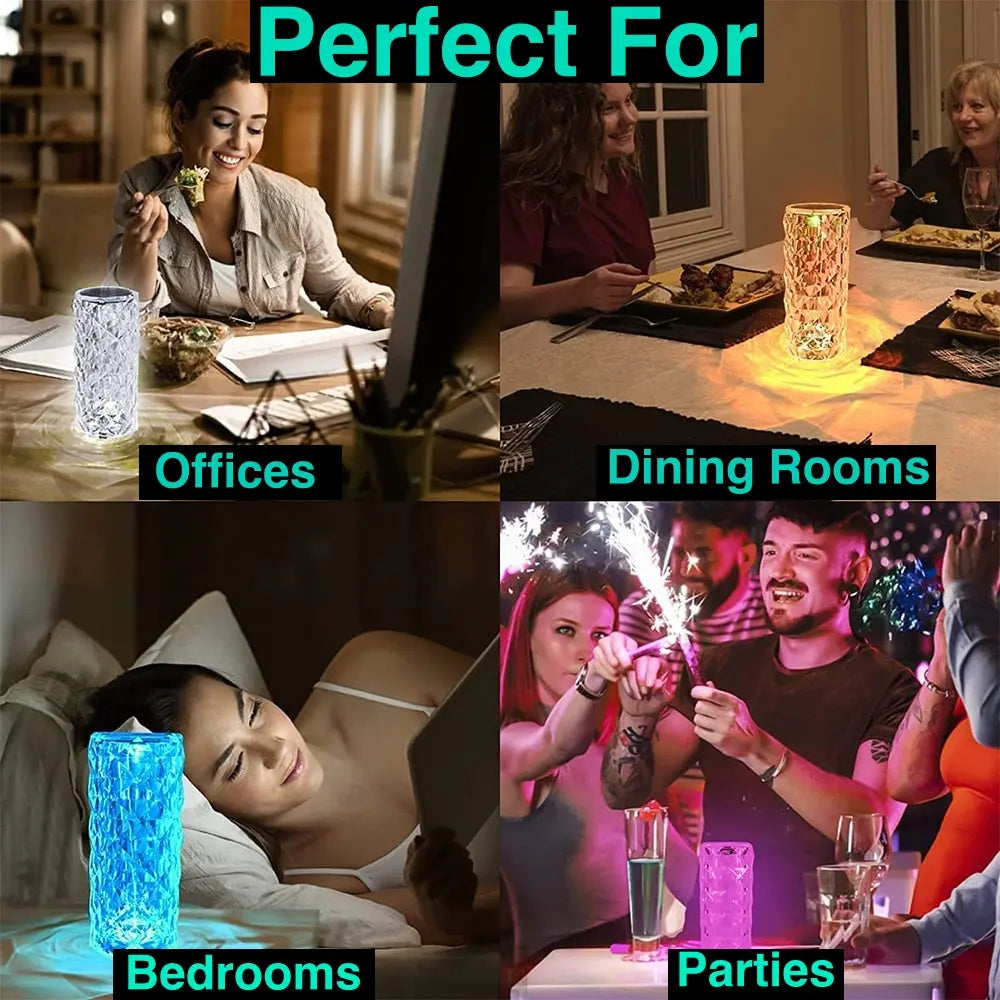 Crystal Touch Lamp – RGB Color Changing Diamond Lamp with Touch Control & USB Rechargeable Base