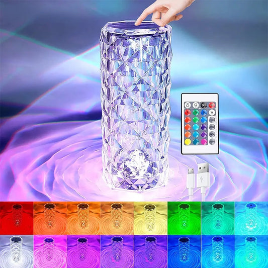 Crystal Touch Lamp – RGB Color Changing Diamond Lamp with Touch Control & USB Rechargeable Base